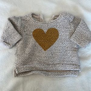 Zara Infant Baby Girl Knit Grey Heart Sweater - 3-6 months - EUC